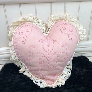 Vintage (85) Cathy Needlecraft Hand Embroidered Pink Heart Cottagecore Country